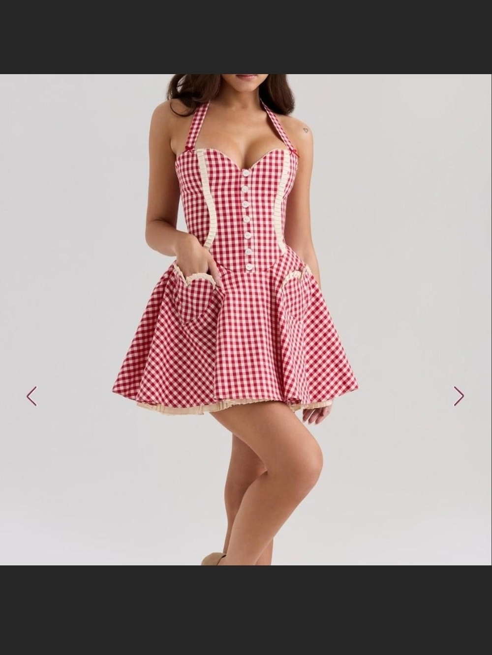 RELISTED House of CB 'Heidi' Red Gingham Halter Mini Dress - Picture 2 of 6